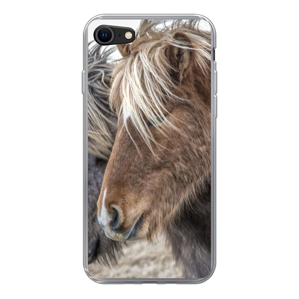 MuchoWow Handyhülle Schutzhülle Hülle für iPhone 8 Pferde - Natur - Makro Silikon Softcase Handy Hülle - Schutzhaube