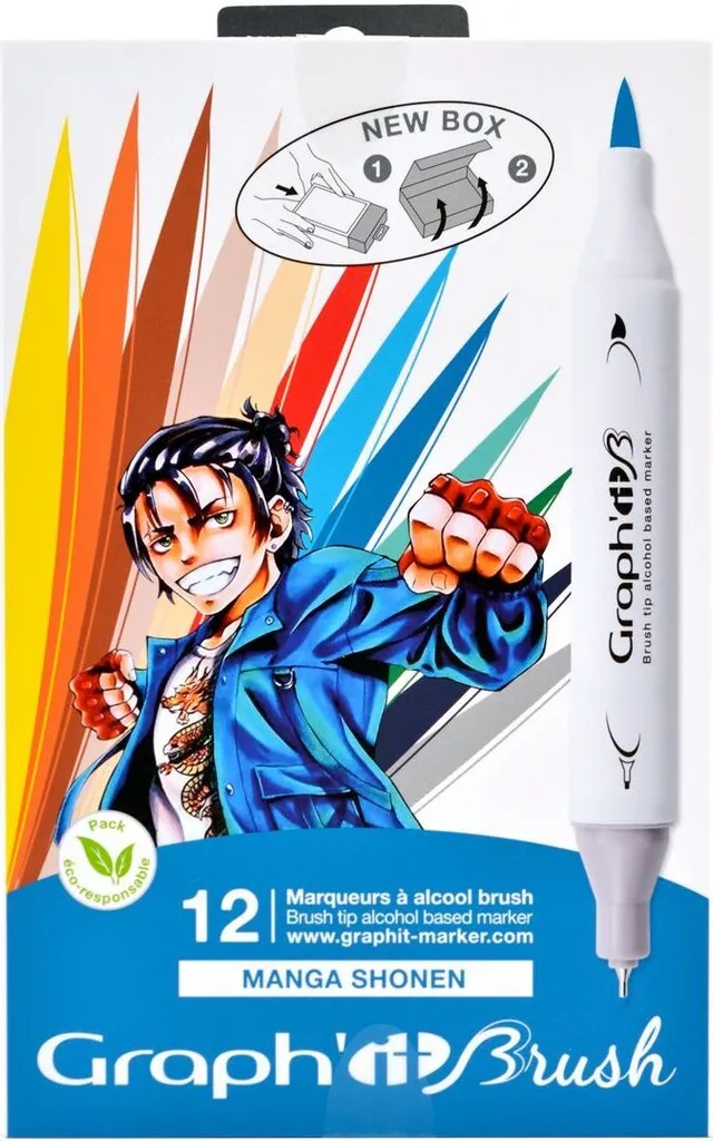 Graph'It Brush Manga Shonen : 12 Feutres Alcool Précision Totale