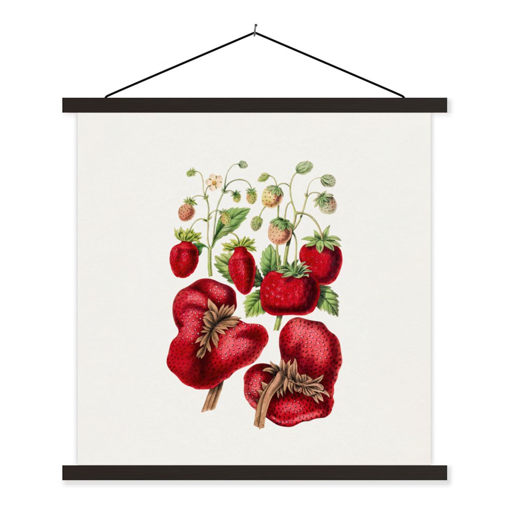 MuchoWow Textilposter Erdbeeren - Obst - Lebensmittel 120x120 cm mit schwarzem Rahmen - Aufhängungsset