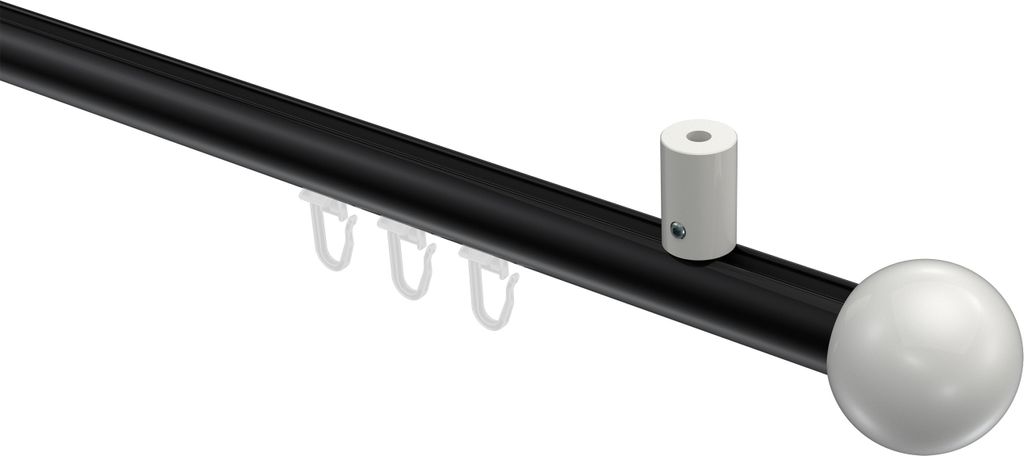Interdeco Innenlaufstange / Gardinenstange mit Innenlauf Schwarz / Weiß, Typ Sonius Luino (Kugel) Deckenmontage, 20 mm Ø 1-läufig, 160 cm