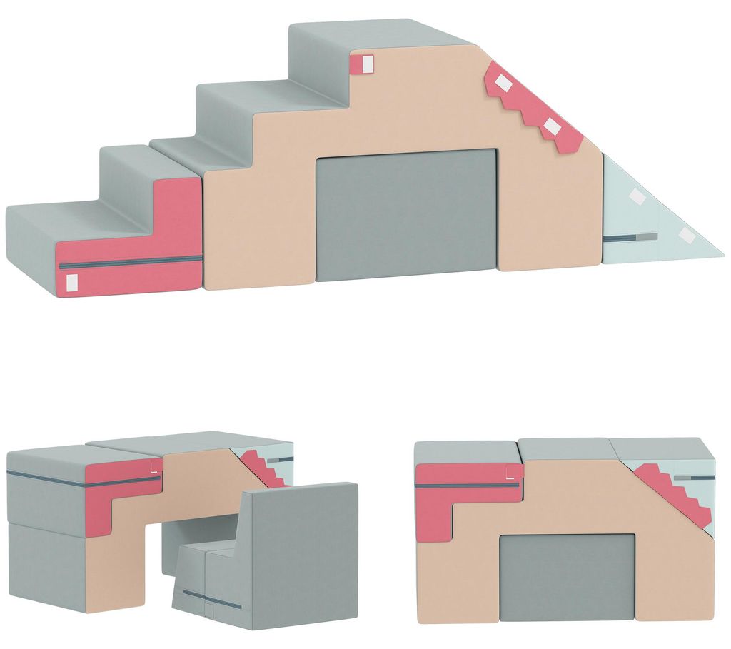 2-teiliges weiches Spielblöcke-Set für Kleinkinder, Kunstleder, Schaumstoff, zum Klettern, Bauen, Spielen, Bunt, Samt, Schaumstoff, 131 x 39 x 44 cm