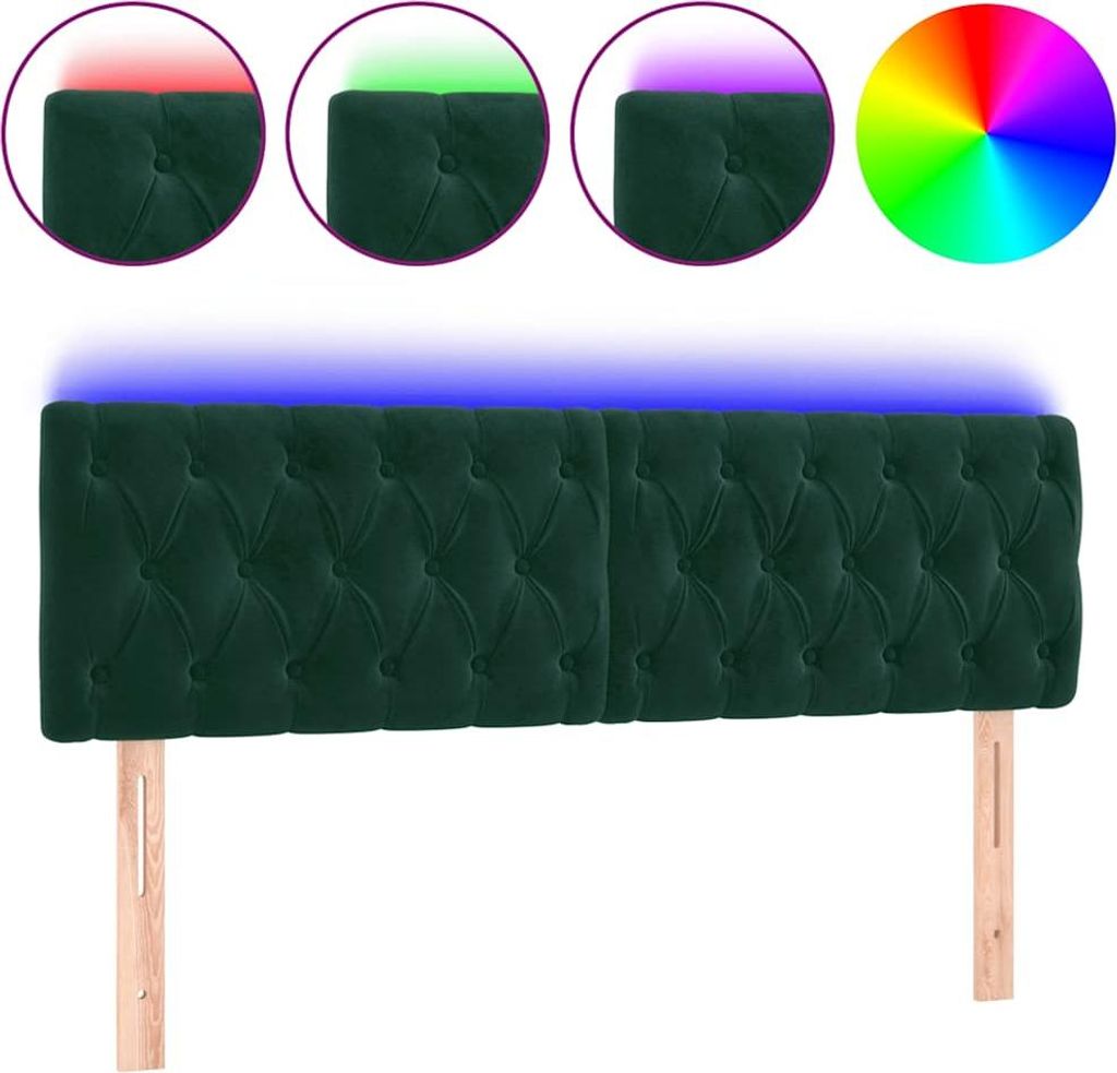 vidaXL LED Kopfteil Dunkelgrün 144x7x78/88 cm Samt