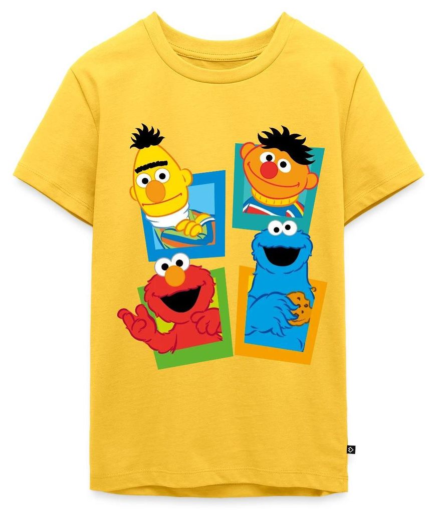 Spreadshirt Sesamstraße Kacheln Ernie und Bert Teenager Premium T-Shirt, 158/164 (12 Jahre), Sonnengelb