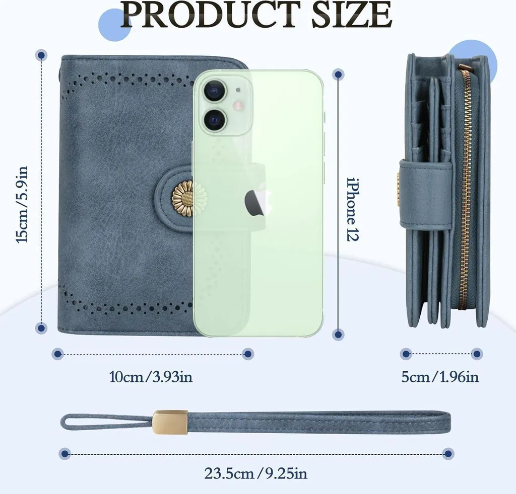 Portefeuille femme anti-piratage RFID grand format vintage bleu - 5