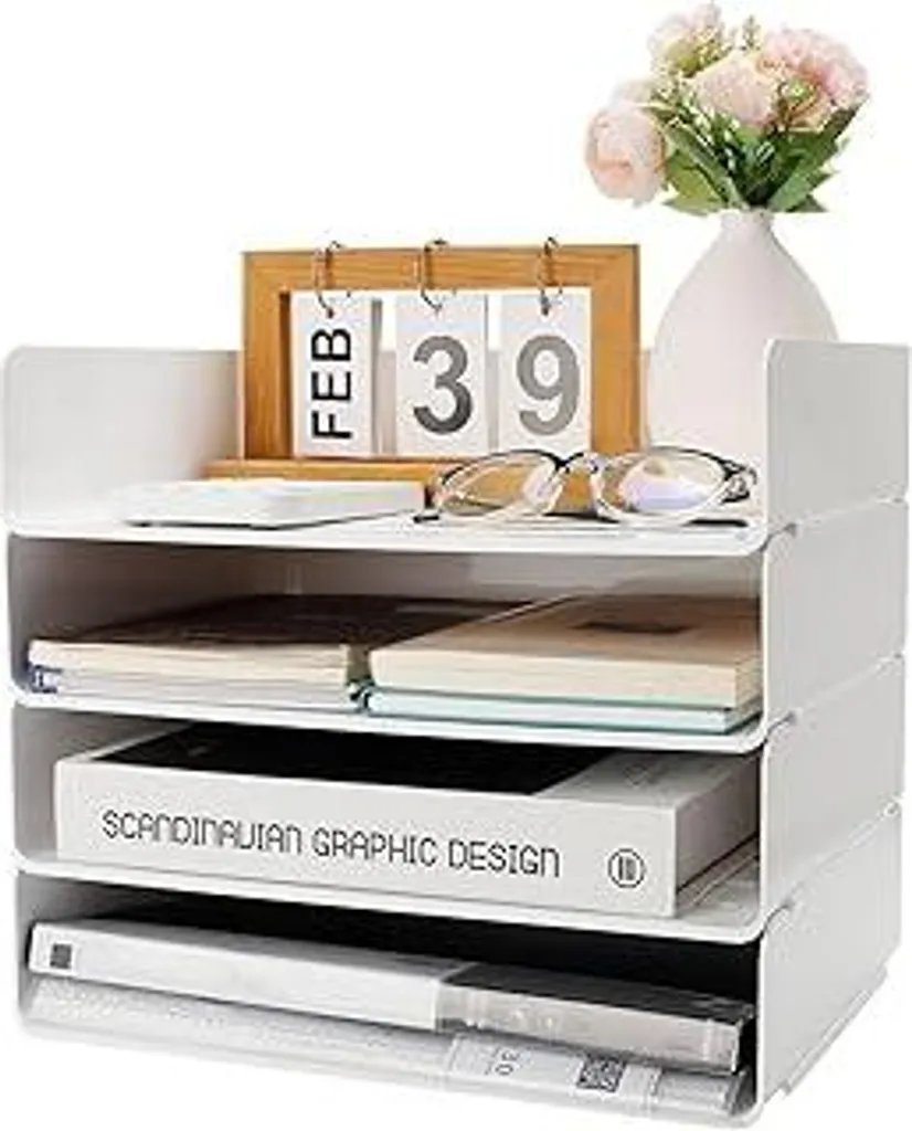 Portadocumenti Aevcvok 4 Unità Bianco PET - Organizer Impilabile A4