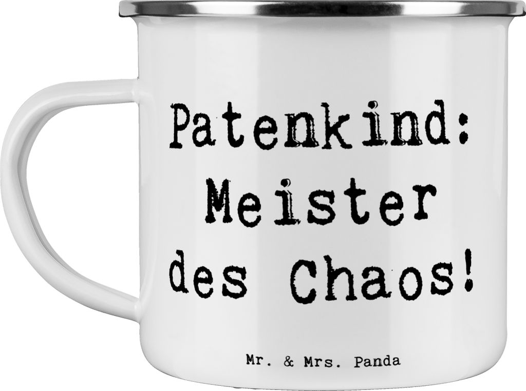 Mr. & Mrs. Panda emaillebecher Spruch Patenkind Chaosmeister - Weiß - Geschenk, Haferl, Emaille Becher, Familie, Humor, herzerwärmende Sprüche, ...
