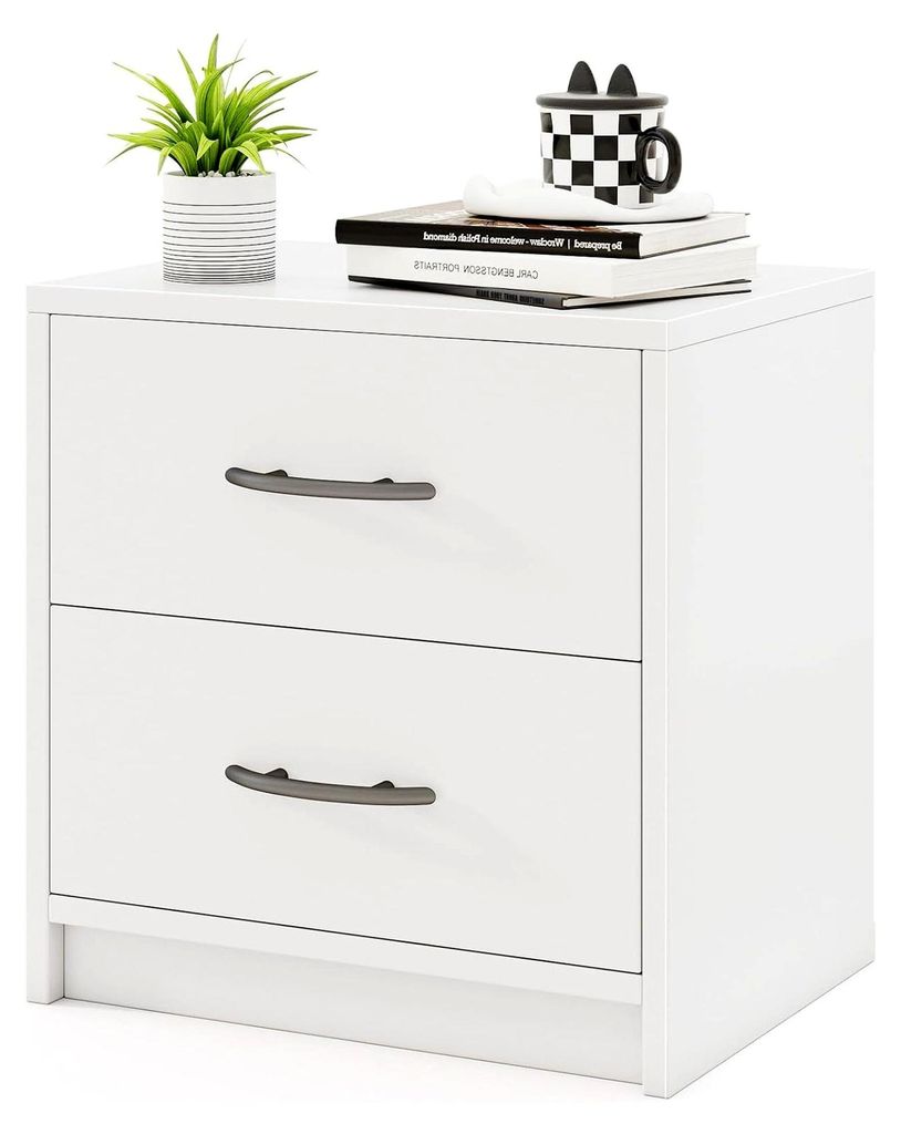 Nachttisch mit 2 Schubladen, Beistelltisch, Nachtschrank, Sofatisch, Nachtkommode für Schlafzimmer und Wohnzimmer, 38,5 x 28 x 39 cm (Weiß)