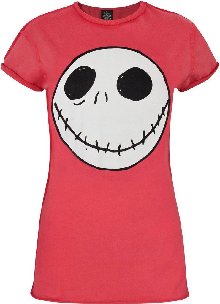 Nightmare Before Christmas Damen T-Shirt mit Jack-Motiv, umgedrehte Nähte NS4240 (S) (Rot)
