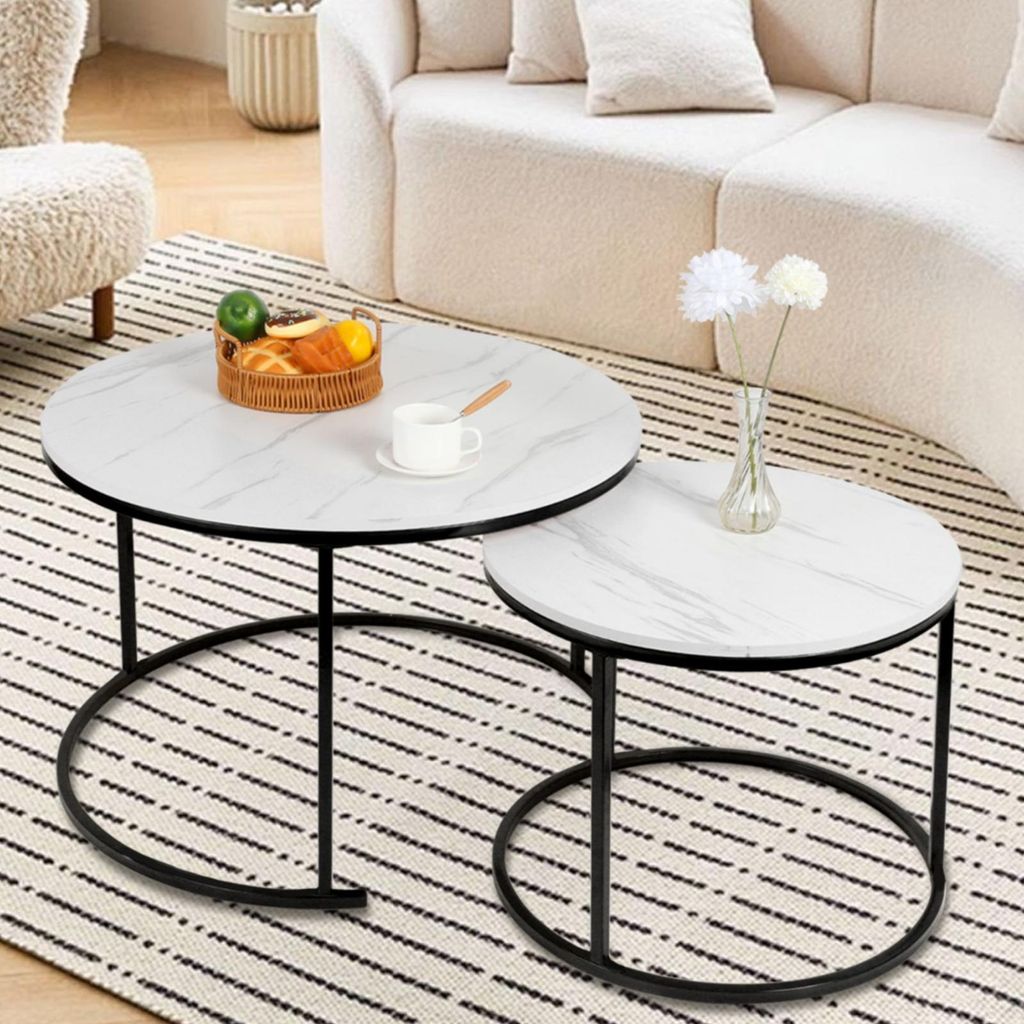 Table basse avec motif marbré et cadre métallique. Ensemble Image du produit 