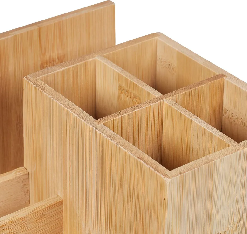 Support bureau en bambou naturel modulable avec compartiment ajustable