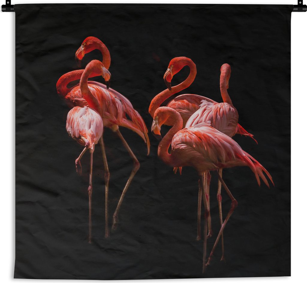 MuchoWow Wandteppich Wandbehang Flamingos - Vögel - Federn - Schwarz 150x150 cm Tapisserie Dekoration Wandtuch - Wohnaccessoires - Modernes