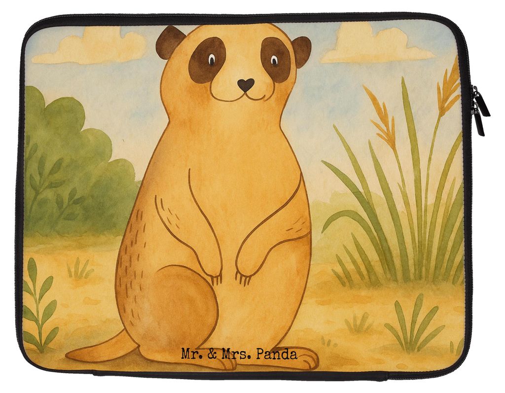 Mr. & Mrs. Panda Laptop Tasche Erdmännchen Design 27 x 36 cm - Weiß - Geschenk, Afrika, Laptophülle, Reisen, Sleeve, Weltreise, Laptoptasche, Tr...