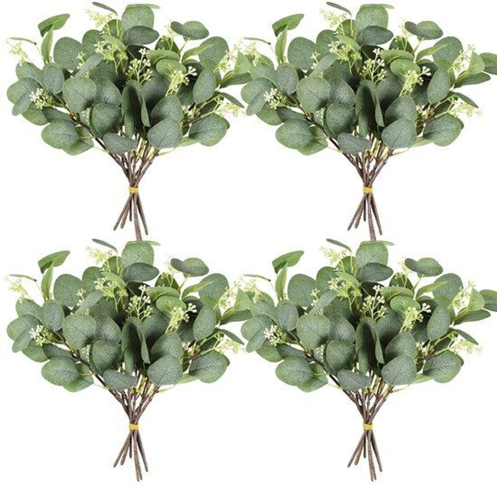 Eucalyptus-Blätter- und -Zweige-Simulat-Bulk, 24 Stück, Grün, Silberdollar, Kunst, Dekoration, für Hochzeit, Garten, Haus, Büro, Innen- und Au...