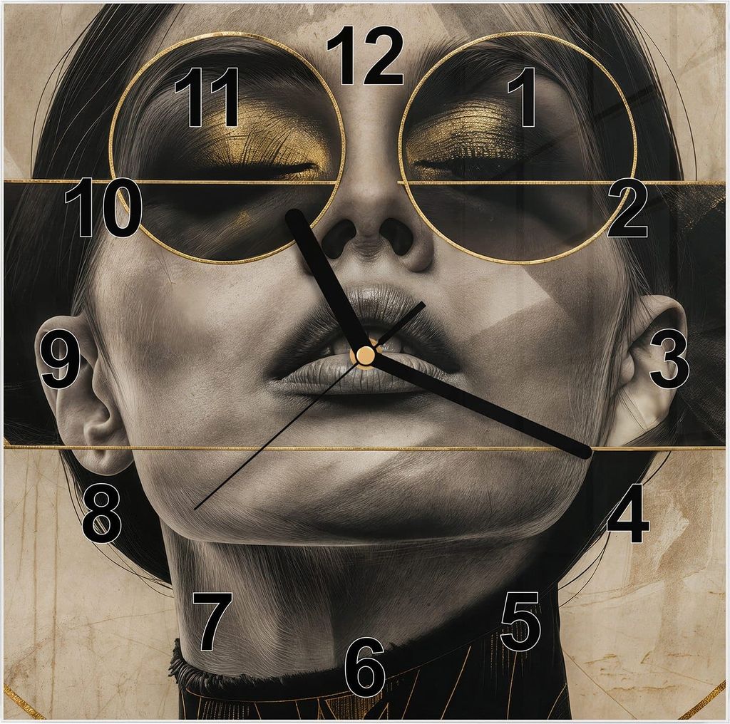 Wanduhr aus Glas mit Motiv Abstrakte Sonnenbrille- 30 x 30 cm - inkl. Aufhängesystem