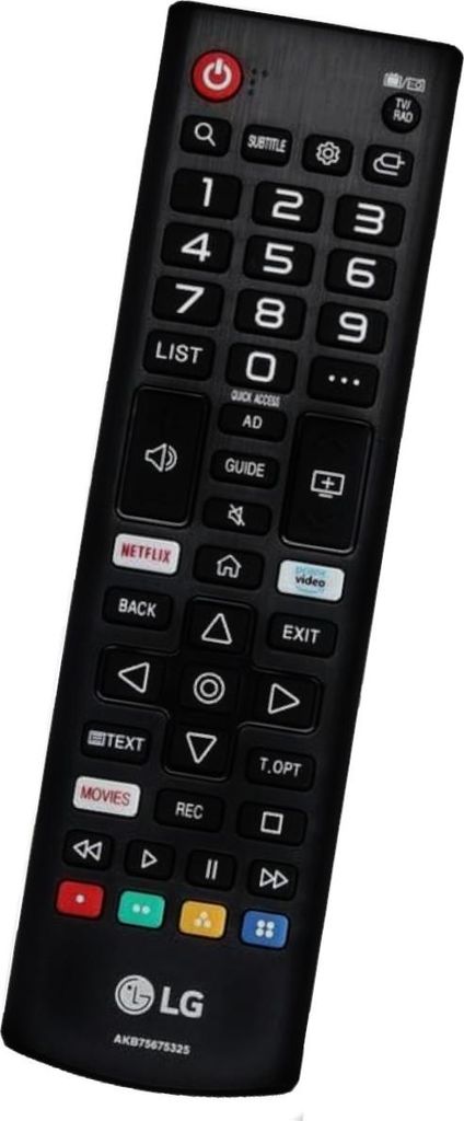A black LG remote control is shown against a white background.