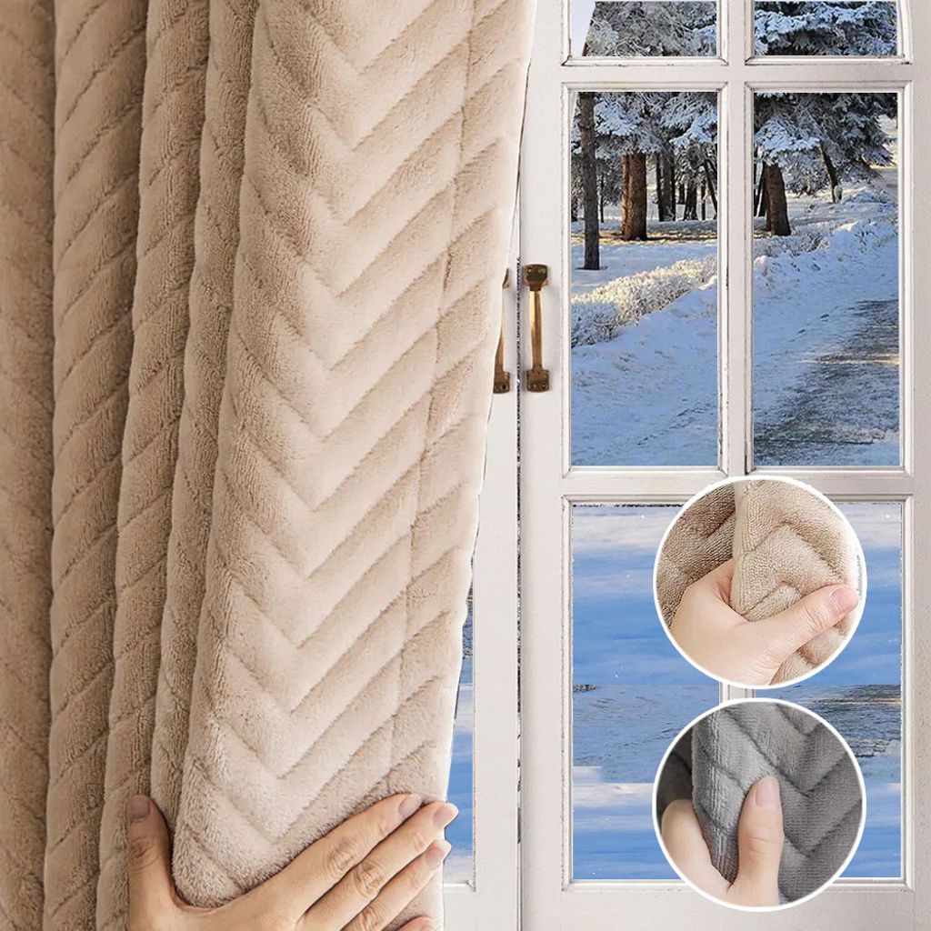 1x Samt Thermovorhang Kälteschutz Beige Thermo Vorhang Produktbild 