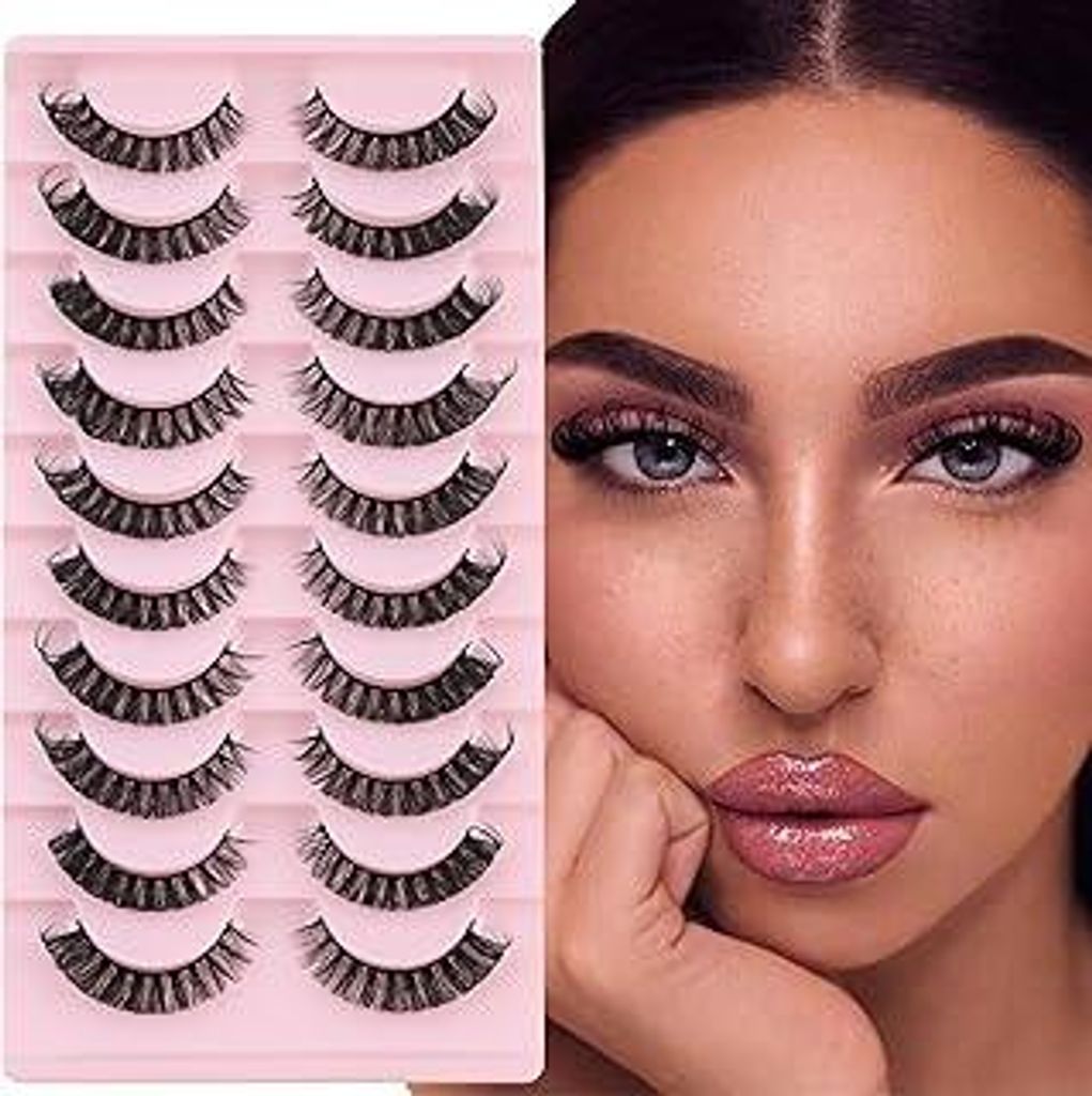 Falsche Wimpern 3D Natürliche Look Russian Strip Fake Lashes Cat Eye Künstliche 10 Paar D Curl Fluffy False Eyelashes Cateye natural Curly Katzen...