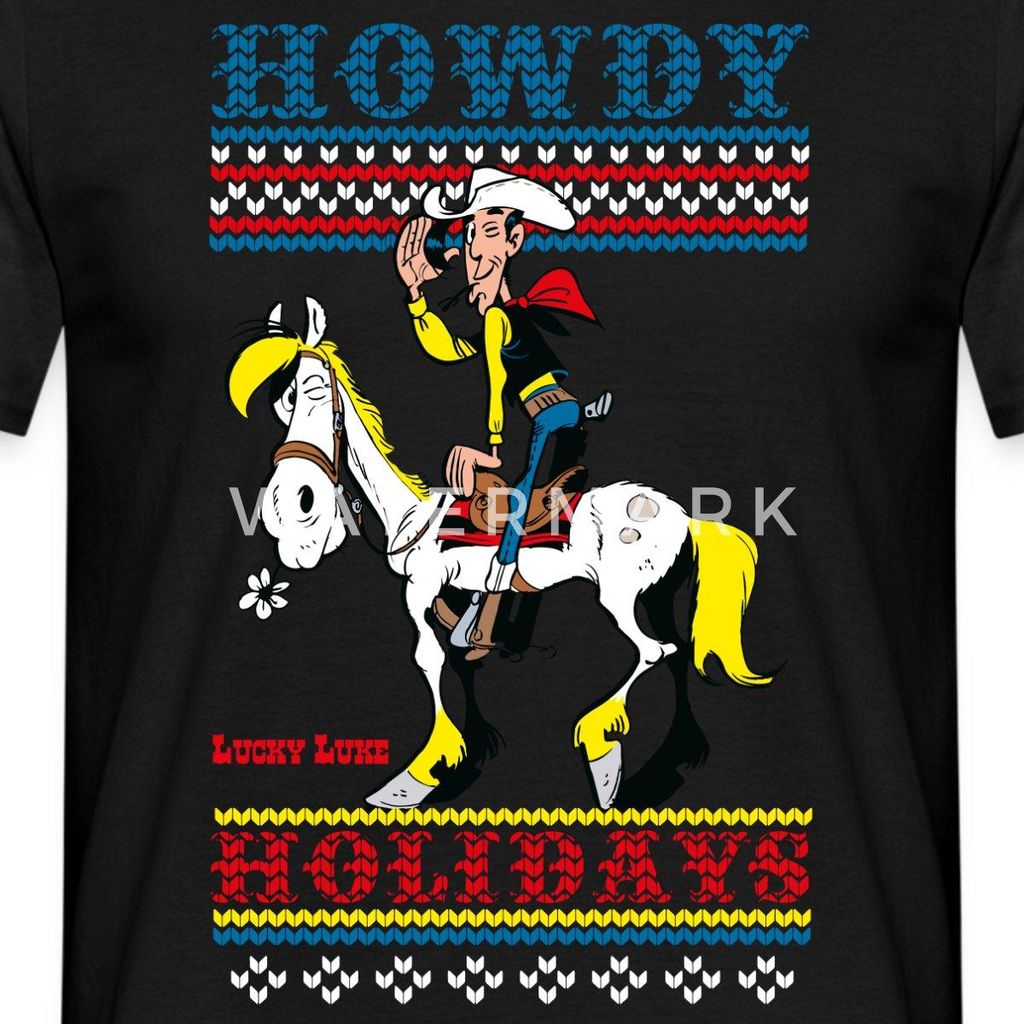 Spreadshirt Lucky Luke Howdy Holidays Ugly Christmas Männer T-Shirt, S, Schwarz