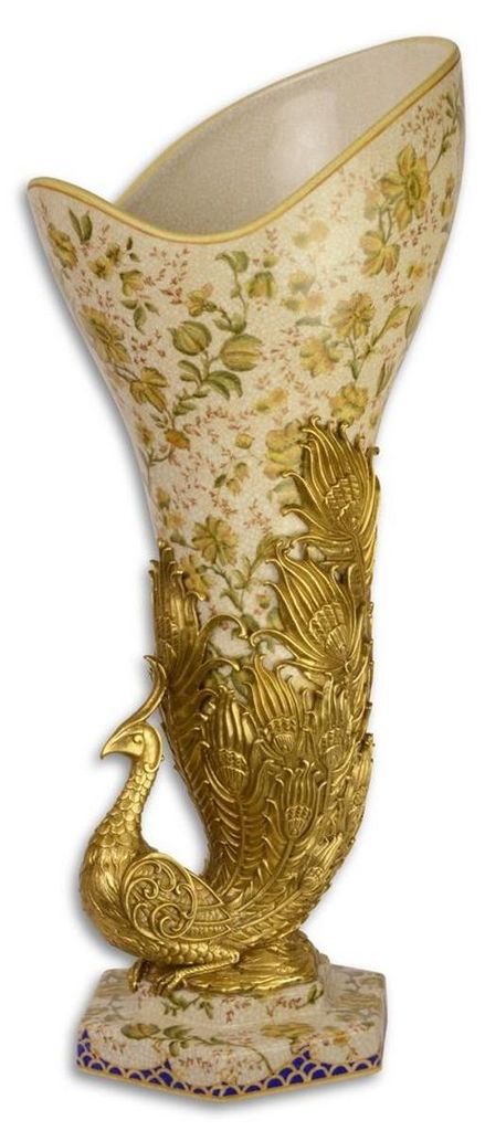 Casa Padrino Jugendstil Vase im Pfau Design Mehrfarbig / Produktbild 