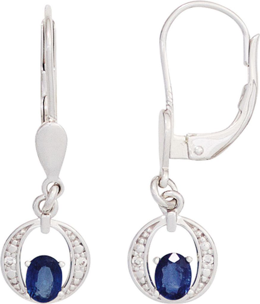 Ohrringe Ohrhänger mit Saphire oval blau & Brillanten 585 Gold Weißgold Damen