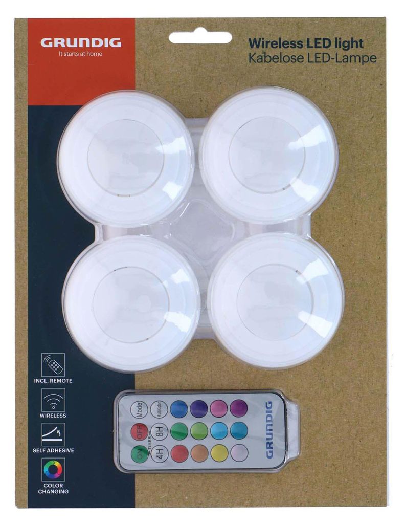 Edco LED Lampen kabellos Set von 4 mit Fernbedienung RGB Produktbild 