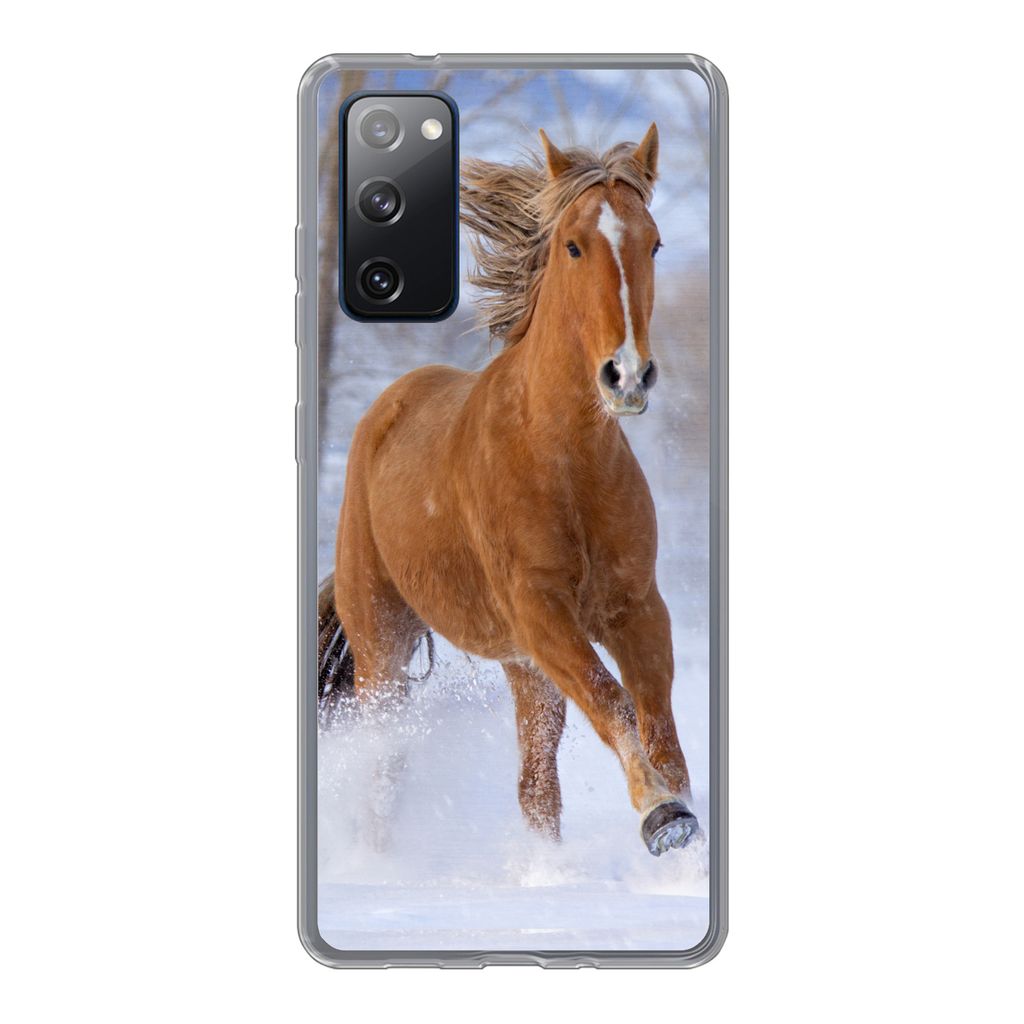 MuchoWow Handyhülle Schutzhülle Hülle für Samsung Galaxy S20 FE Pferd - Schnee - Braun Silikon Softcase Handy Hülle - Abdeckung