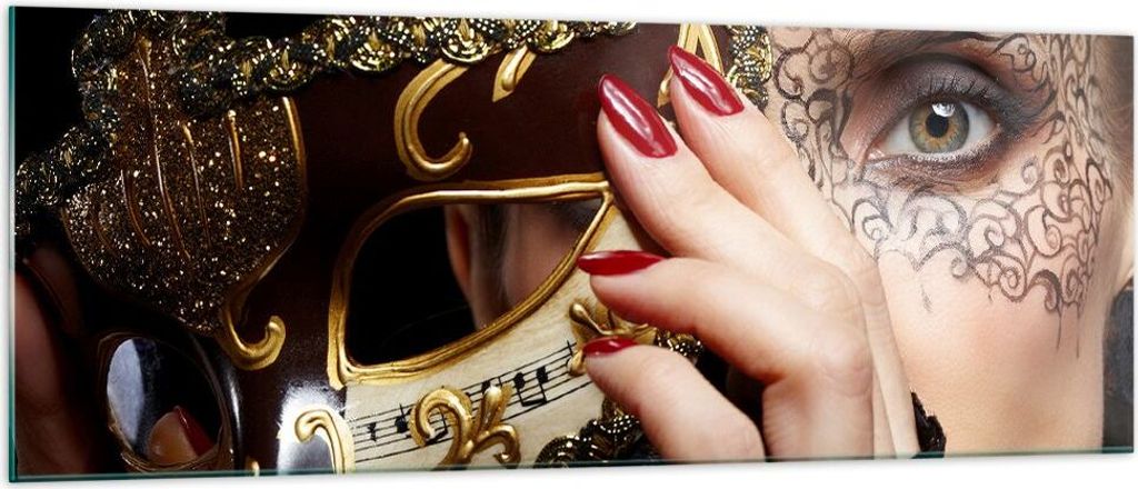 Bilder auf glas - Frau Mode Venedig Maske - 140x50cm - Glasbilder - Wandbilder - Kunstdruck - zum Aufhängen bereit - Wanddekoration aus Glas - Gla...