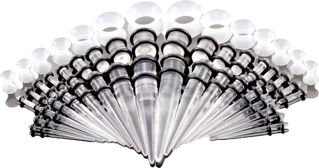 ele ELEOPTION Ohrdehner Set Ohr Taper 18 Paare Dehnstäbe Set Acryl Silikon Ohrpiercing 1,6mm-10mm mit 7 Paare Flared Tunnel Plug set 3mm-12mm, Tra...