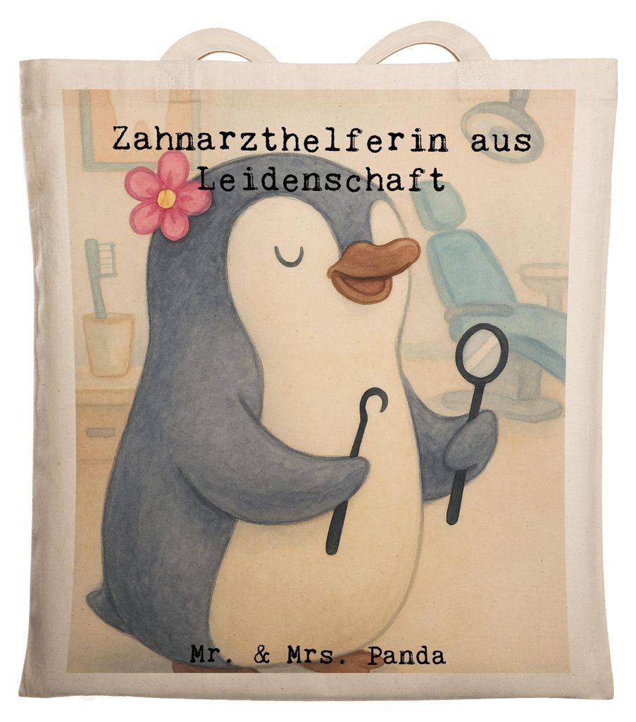 Mr. & Mrs. Panda Tote Bag Zahnarzthelferin Leidenschaft Design - Weiß - Geschenk, Tasche, Jutebeutel, Stoffbeutel, Unitasche, Laptoptasche