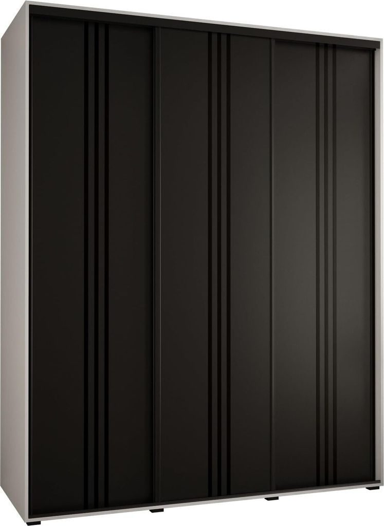 MEBLE KRYSPOL Cannes 6 Schrank mit 3 Schiebetüren - 205,2x190x60 cm - Weiß Schwarz Schwarz