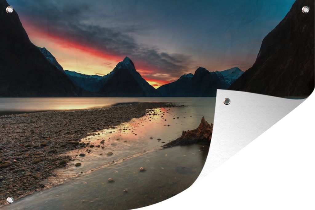 MuchoWow 120x80 cm Outdoor-Poster Gartendeko Sichtschutz Garten Poster für den Garten Sonnenuntergang im Fiordland-Nationalpark in Neuseeland