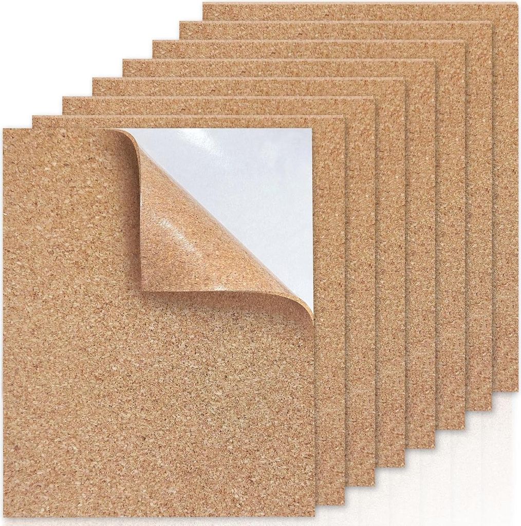 8er-Pack Korkplatten, selbstklebend A4-Korkboard, selbstklebende Isolierplatte, Korkboard für Wanddekoration, DIY (2 mm)