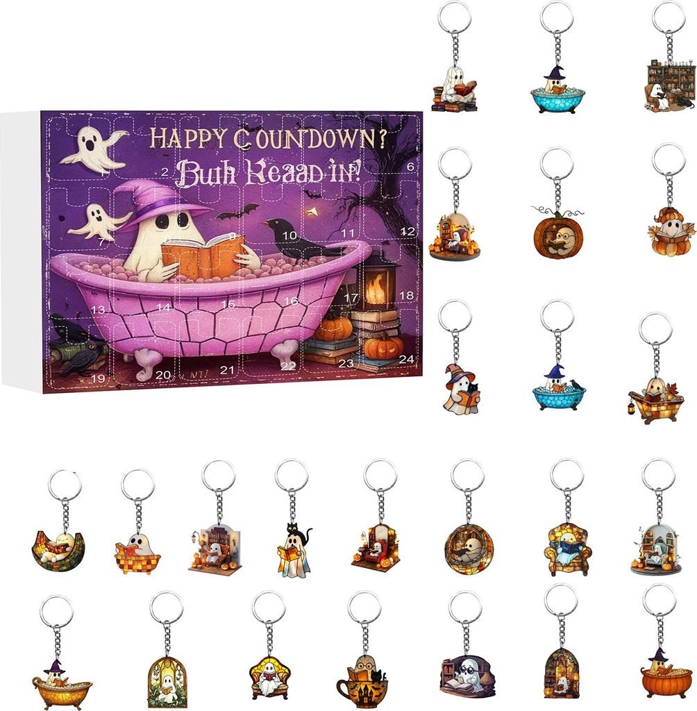 Halloween-Adventskalender, 2D-Lesegeist, Acryl-Ornament-Set, 24 Tage Countdown bis Halloween, Dekoration für Feiertags-, Heim- und Party-Dekor