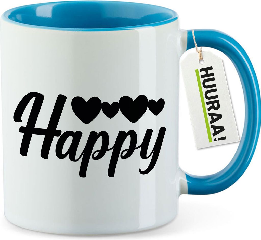 Huuraa Kaffeetasse Happy Herzen 330ml Blau Keramik Kaffeebecher Geschenkidee