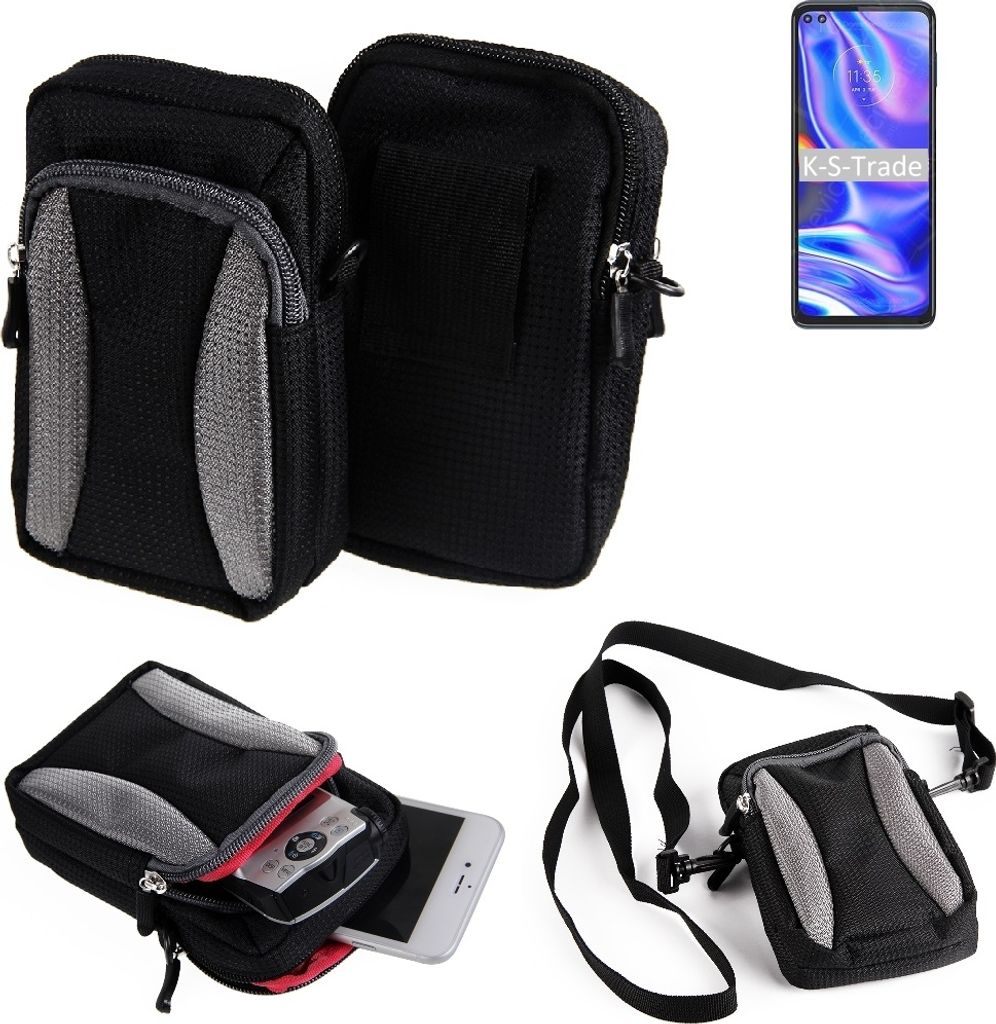 K-S-Trade Holster Schutz Hülle kompatibel mit Motorola Moto One 5G Handy Hülle Gürteltasche Umhängetasche mit Zusatzfach schwarz