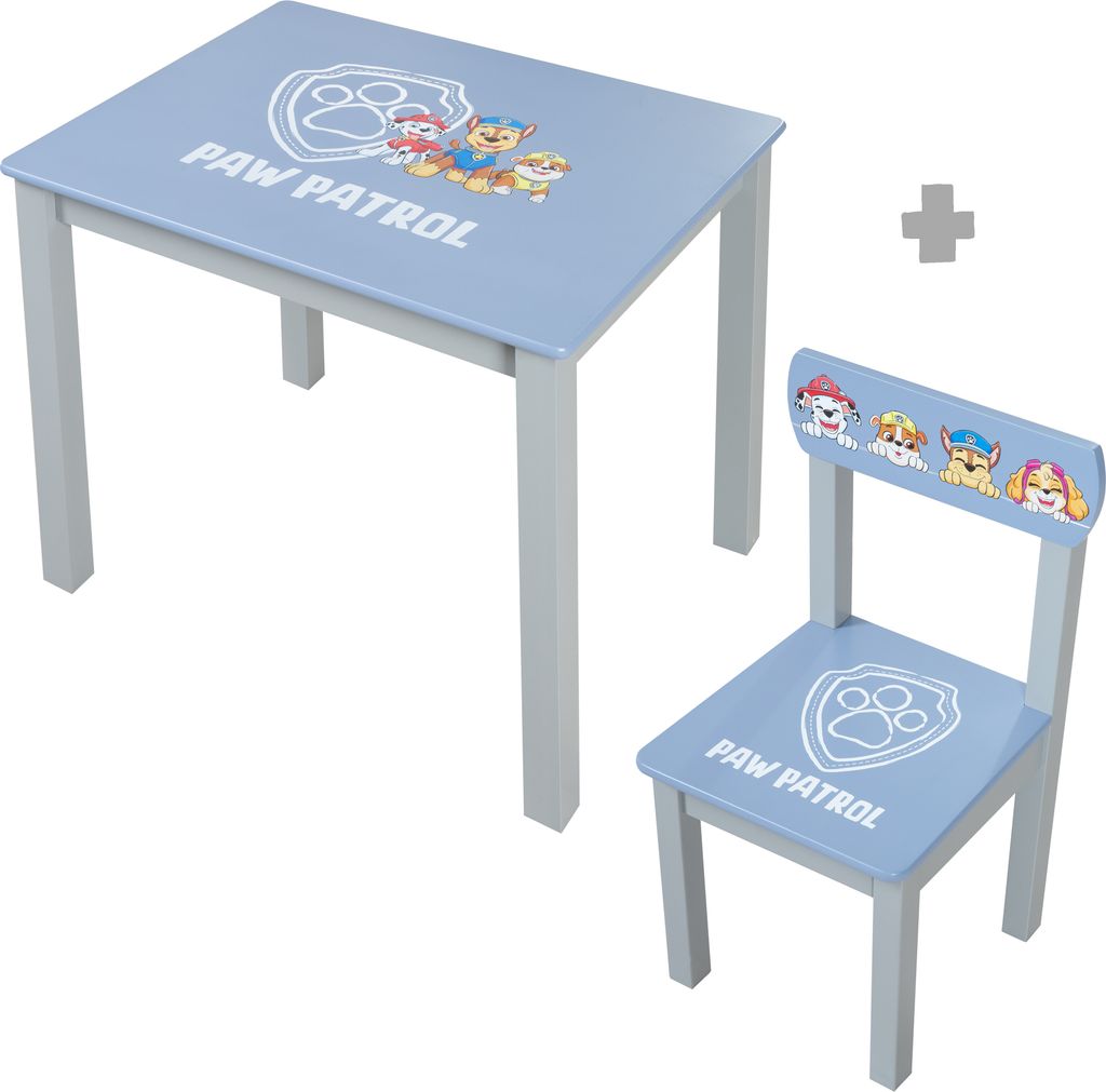 roba Paw Patrol Kindersitzgruppe aus Holz - Kinderstuhl & Tisch - Sitzmöbel für Kinder mit Hunden der beliebten Serie - Ab 18 Monaten - Grau / Blau