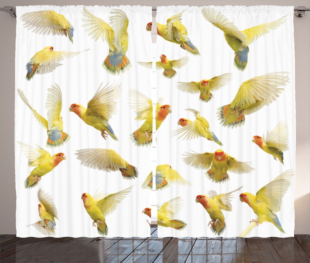 ABAKUHAUS Bunt Rustikaler Vorhang, Pfirsich-Gesichts-Liebes-Vögel, Wohnzimmer Universalband Gardinen mit Schlaufen und Haken, 280 x 225 cm, Mehrfa...