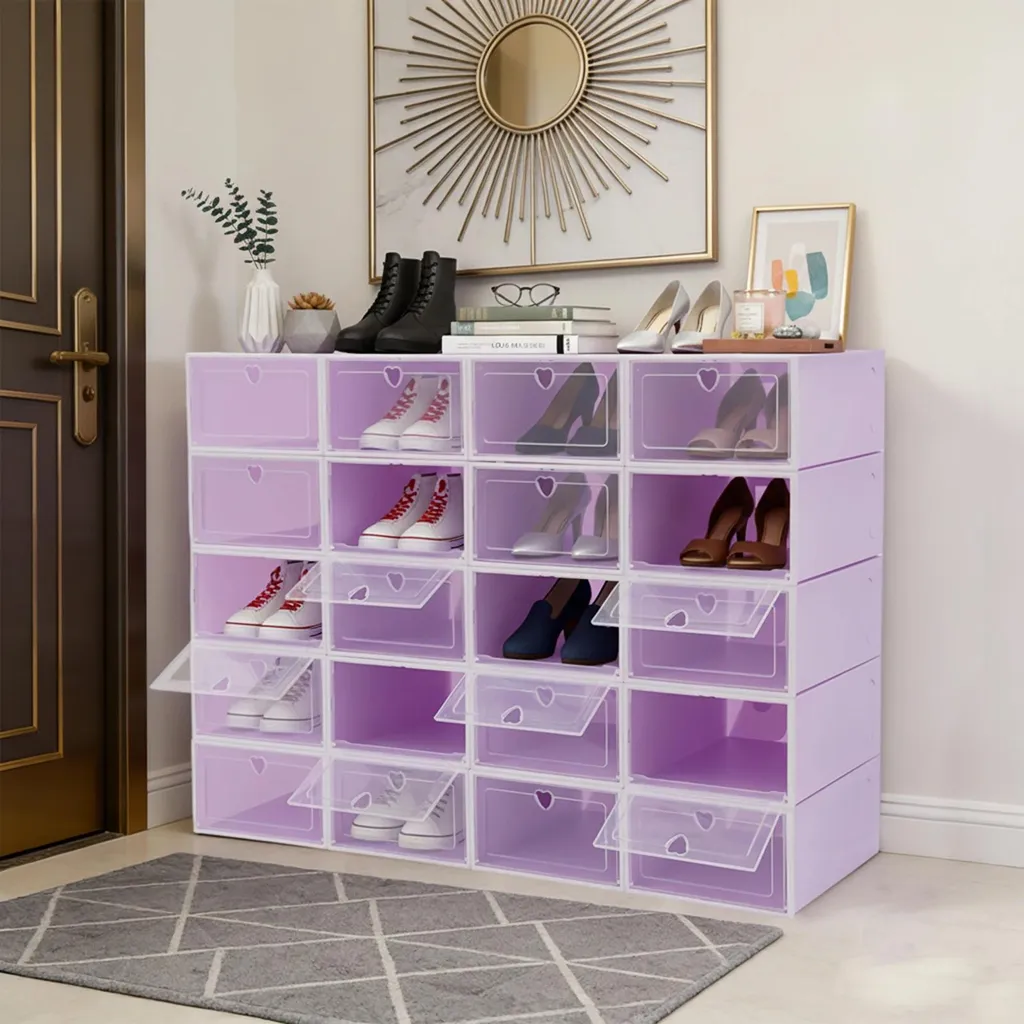 Organiser ses chaussures facilement avec ce pack de 20 boîtes violettes - 2