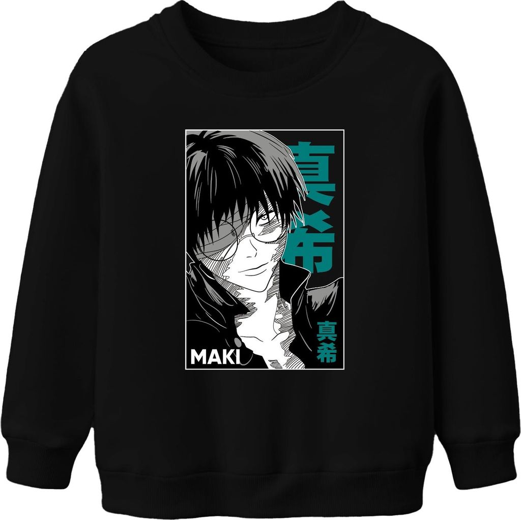 Anime Manga MAKI Brille schwarz weiß Cool Geschenk Otaku Retro Uni Kinder Sweatshirt Pullover, Schwarz, 104