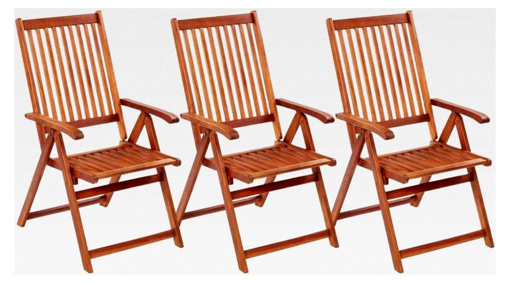 Gartenstühle für den Außenbereich, klappbar, 3 Stück, aus massivem Akazienholz
