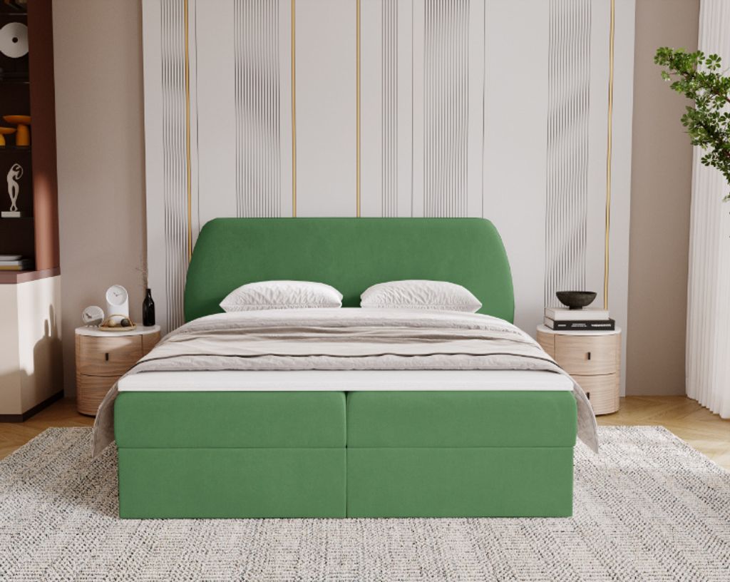 Kaiser Möbel Schlafzimmerbett Bloom mit abgerundetem Kopfteil, Stoff Komodo Grün 120x200 cm