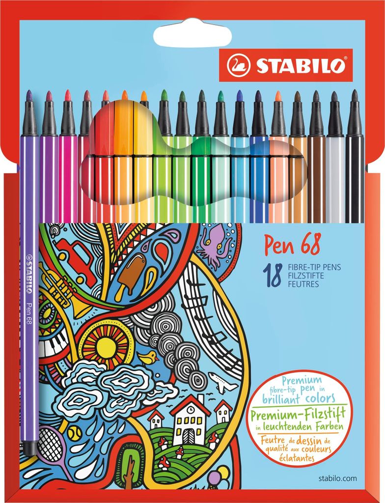 Stylo feutre premium - STABILO Pen 68 - pack de 18 - avec Image du produit 