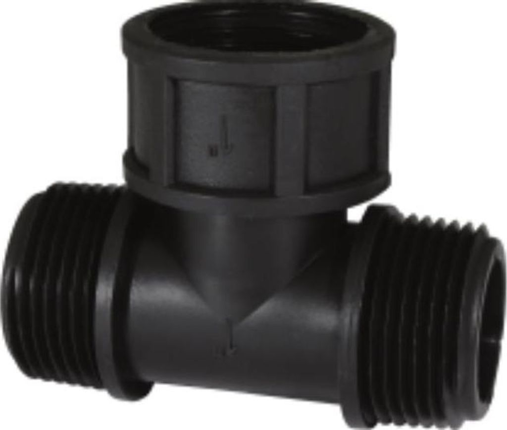 PP Gewindefitting Schwarz PN10 Fittings, T-Stück AG 3/4" x IG 1/2" x AG 3/4"