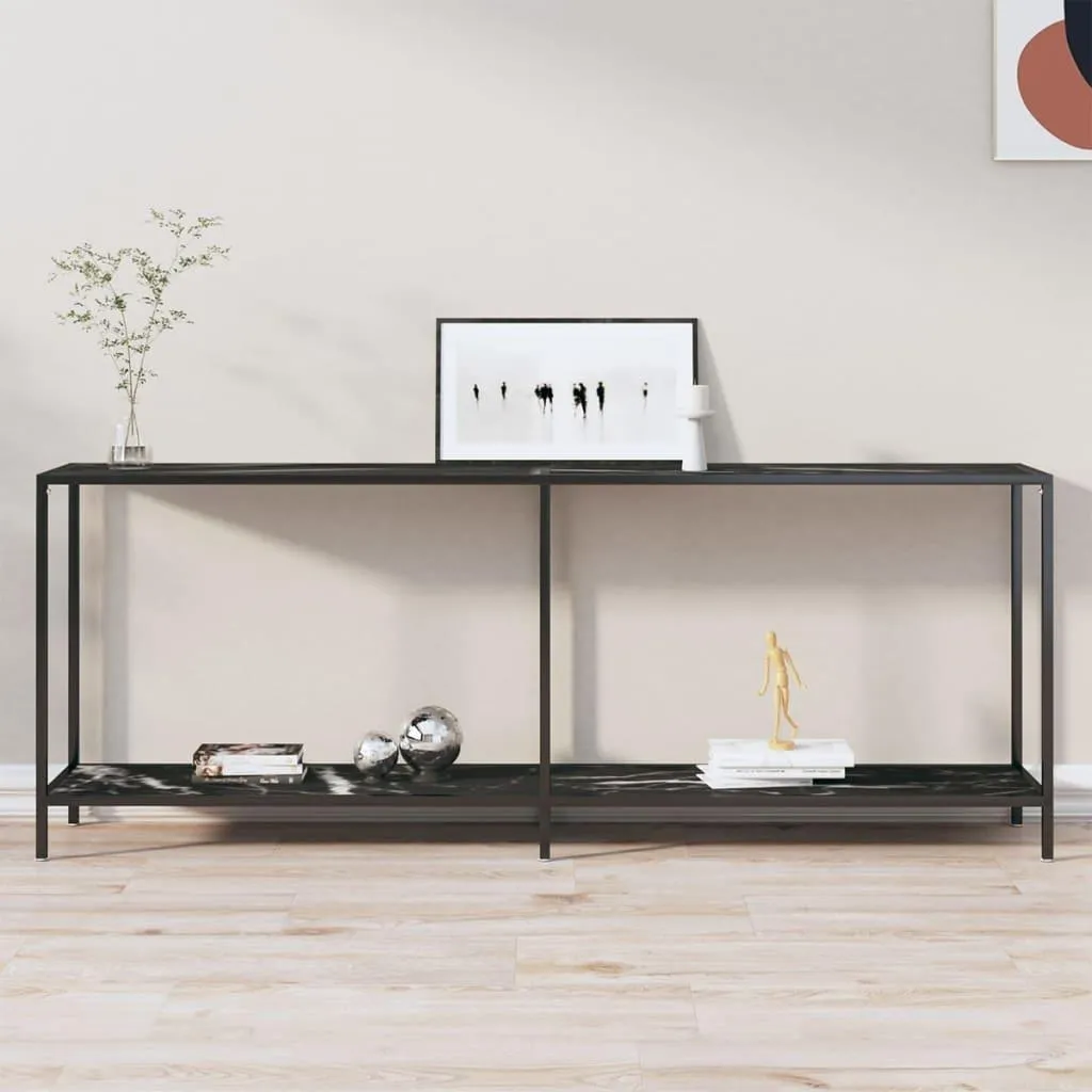 Consolle Moderna Nera 200cm Vetro Temperato e Acciaio | Arredo Lusso - 2