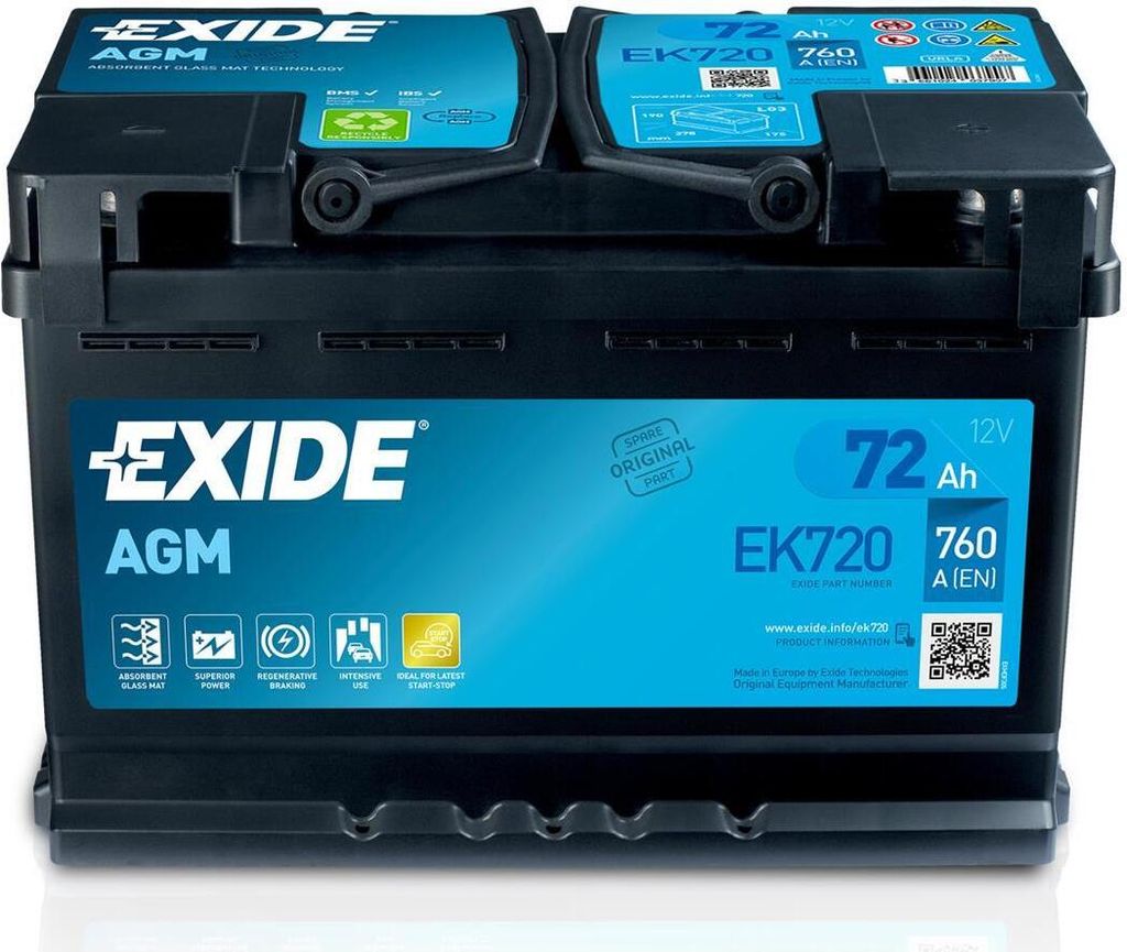 Batteria per auto Exide EK720 Start-Stop AGM 12V 72Ah 760A Immagine del prodotto 