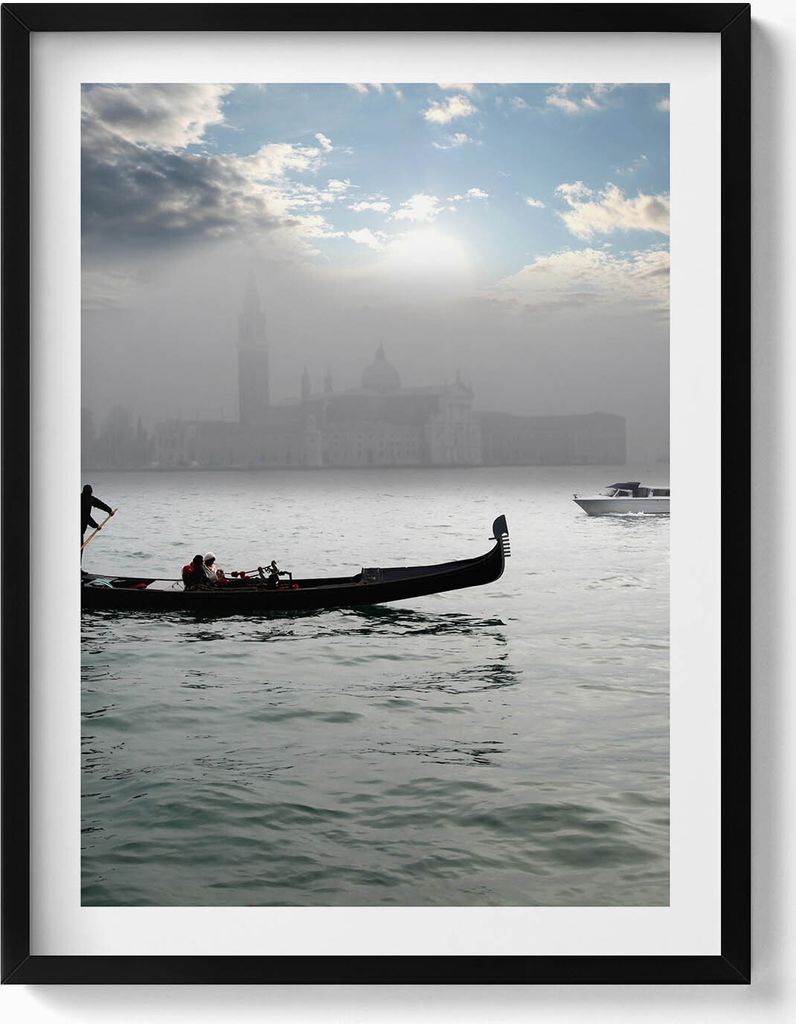 Venezianische Gondeln– Wandbild mit Rahmen – Gerahmtes Bild – Wanddekoration – 60x80 cm – Schwarz Rahmen