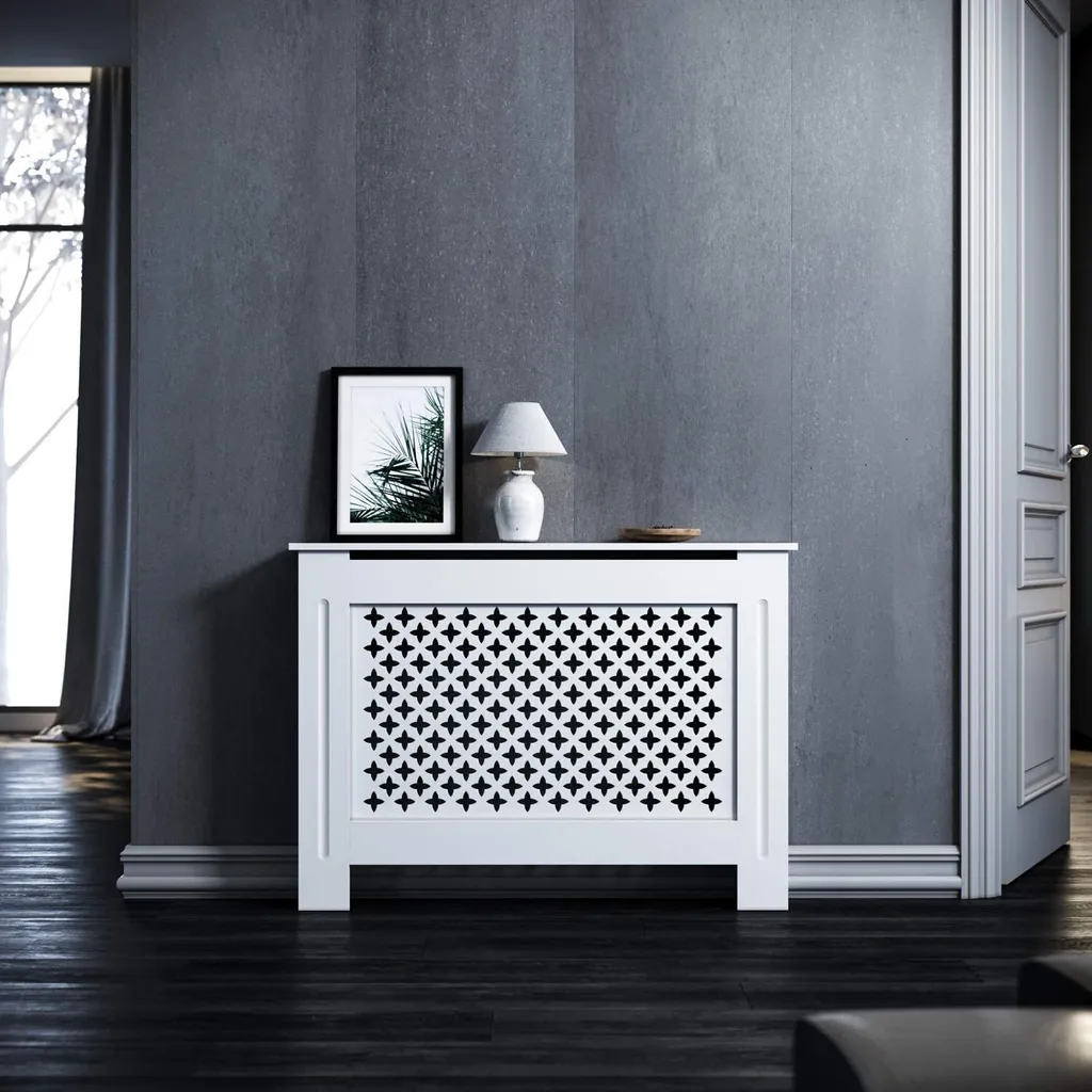 SONNI Habillage de Radiateur Blanc 112cm - Cache-radiateur Design MDF