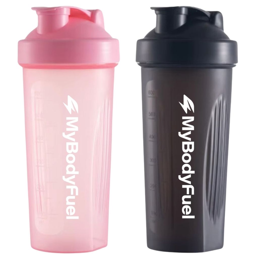 MyBodyFuel Shake Becher (2er Set) – Protein Shaker mit Mixfilter, 700 ml, BPA-frei – Für Smoothies & Proteinshakes (Rosa/Schwarz)