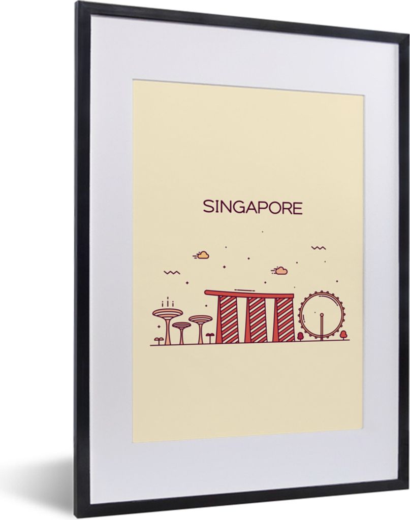 MuchoWow MuchoWow Gerahmtes Poster Singapur - Skyline - Asien 30x40 cm - Poster mit zchwarzem Bilderrahmen - Wandposter Schlafzimmer
