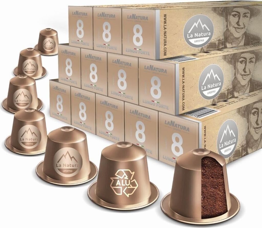 Lungo Forte Kaffee - 120 Kaffeekapseln | La Natura Lifestyle| Nespresso *³ kompatible | Aluminium Kapseln | 100% Recycelbar |